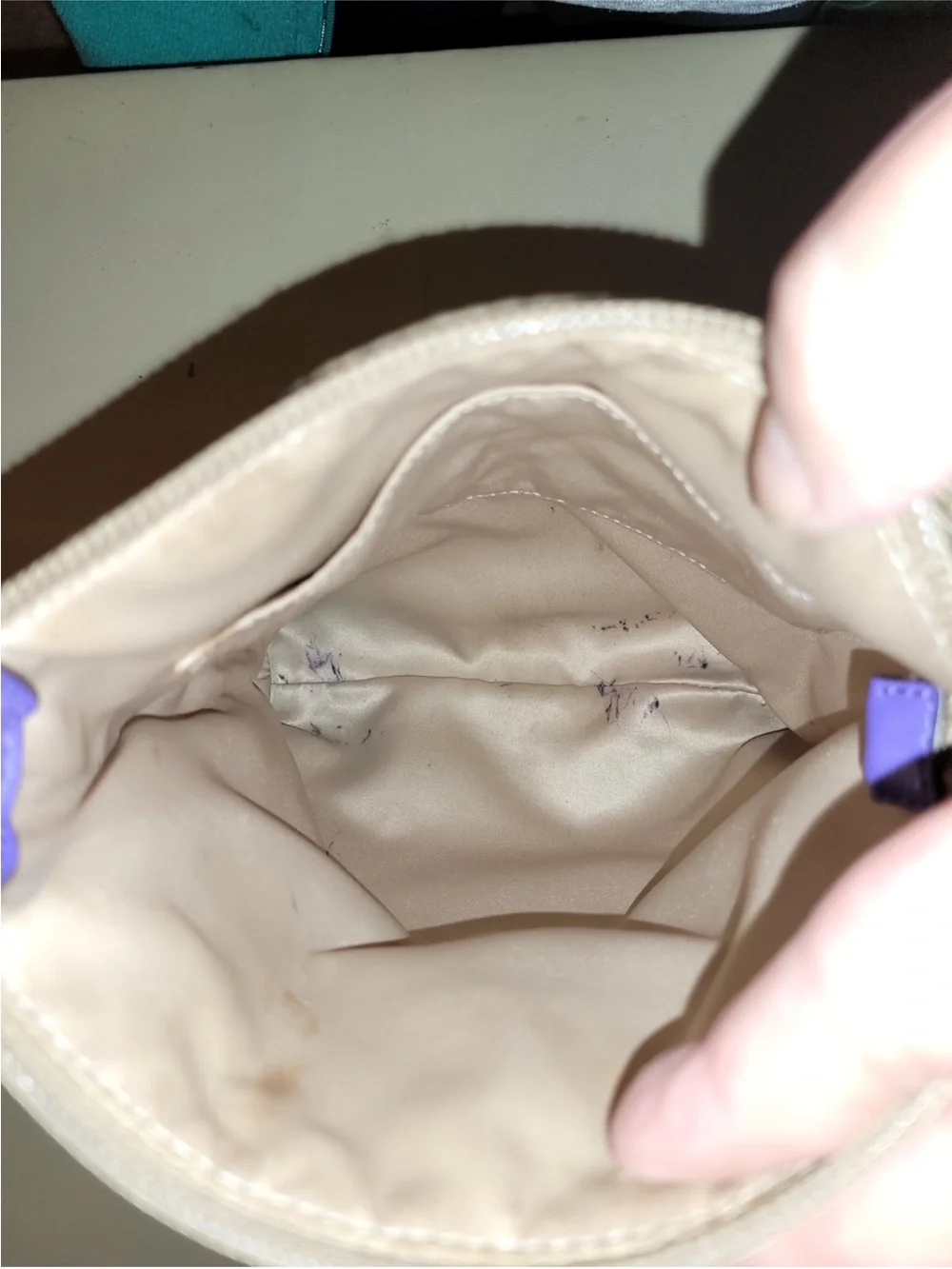 Coach Poppy Beige Signature Crossbody with Purple Trim